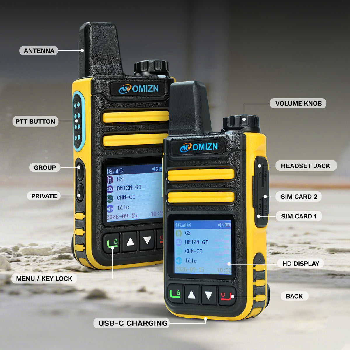 OMIZN G3 4G LTE Dual SIM Walkie Talkie, Unlimited Range, Lifetime Free, IP65, AES256 Encryption, Noise Reduction