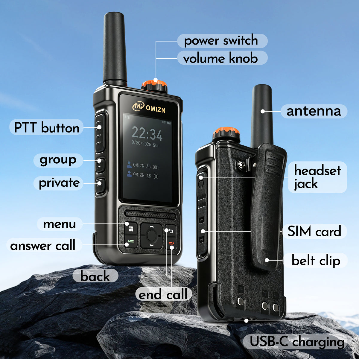 OMIZN A6 Walkie-Talkie 4G LTE de Largo Alcance con Tarjeta SIM Incluida – 1 Unidad
