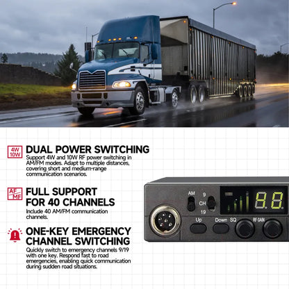 OMIZN LT-298 CB Radio AM/FM Full 40 Channel, Instant Emergency Channel 9/19 ASQ Function RF-Gain External Speaker Jack Easy to Read Display