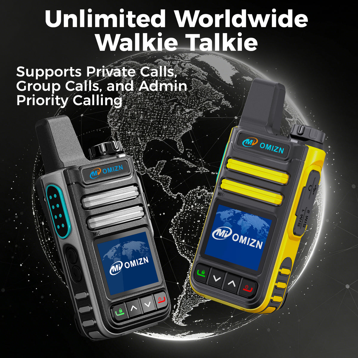 OMIZN G3 4G LTE Dual SIM Walkie Talkie, Unlimited Range, Lifetime Free, IP65, AES256 Encryption, Noise Reduction